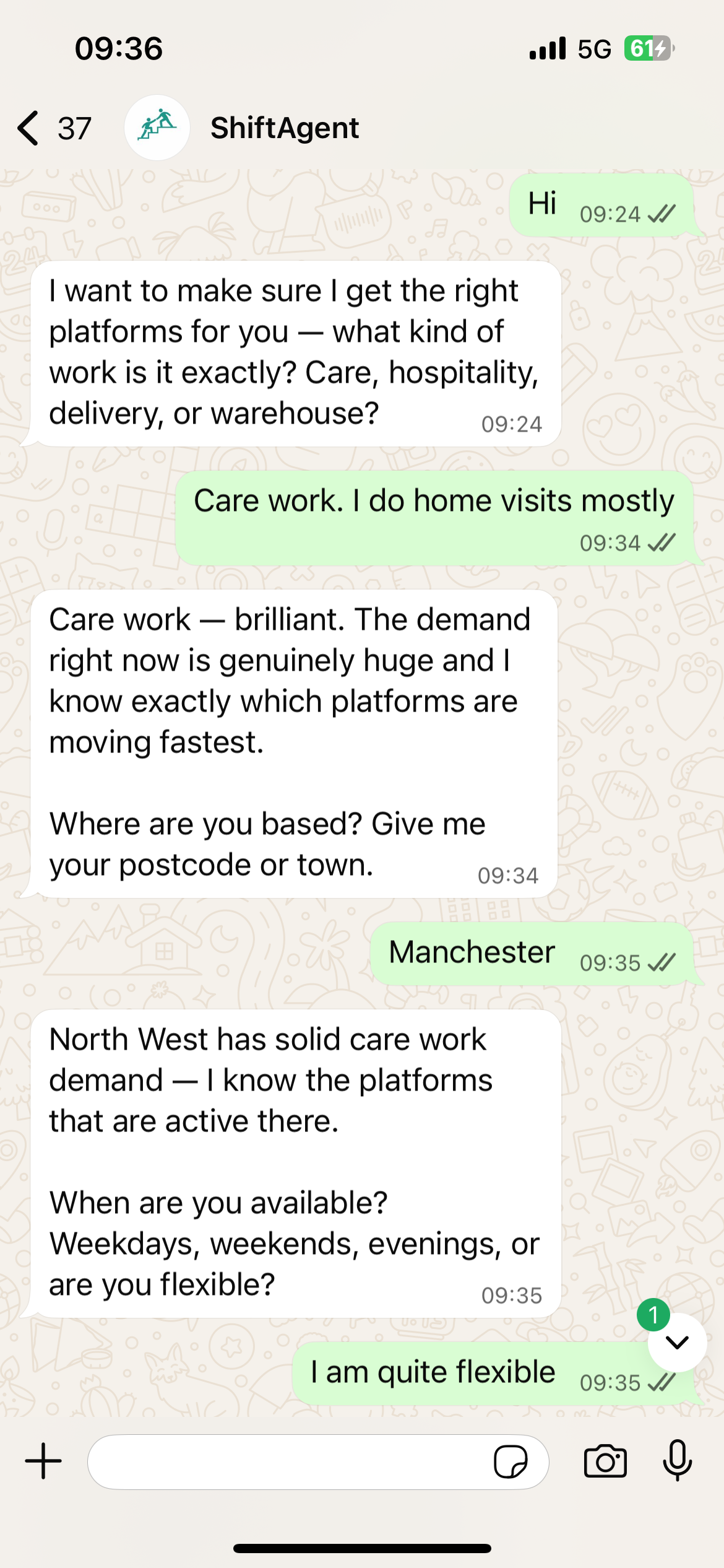 WhatsApp conversation with ShiftAgent